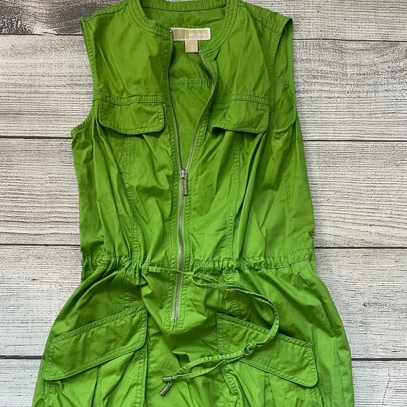 MICHAEL KORS GREEN ZIP UP DRAWSTRING DRESS  XS - Picture 4 of 7